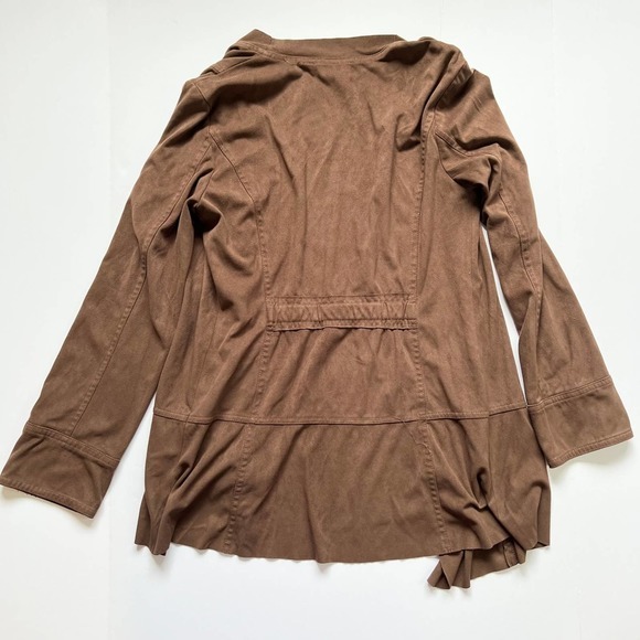 brown open front‎ cardigan faux suede long sleeve Size S/M Simply Noelle - Picture 3 of 12